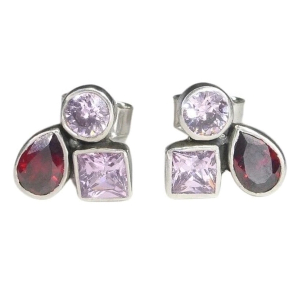SILPADA P2743 925 STERLING SILVER POST EARRINGS HEARTS AFLUTTER CUBIC ZIR